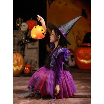 萬圣節兒童服裝cosplay女巫化妝舞會女童演出巫婆角色扮演幼兒園