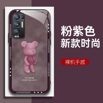 適用OPPOReno5pro+手機殼PDRM00的手機套Reno5pro+新款oppo保護套防摔軟殼矽膠玻璃男女款愛心熊網紅可愛情侶