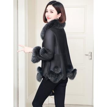 短款羽絨服狐貍毛領時尚真皮皮衣