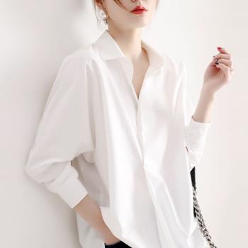 女裝春季寬松長袖設計感白色襯衫