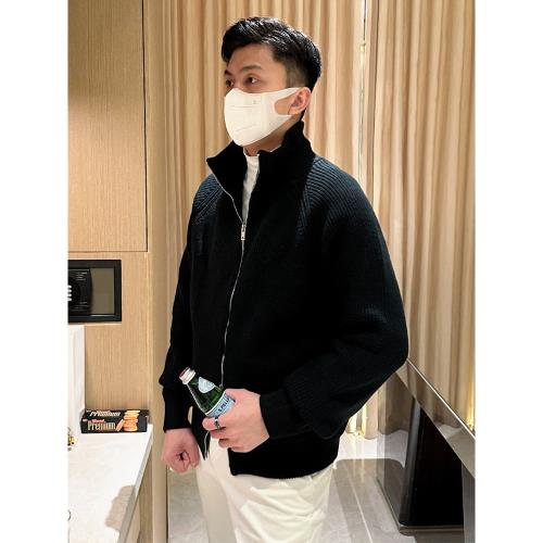 老錢風男裝休閑保暖開衫外套男時尚復古半高領毛衣男冬季加絨加厚