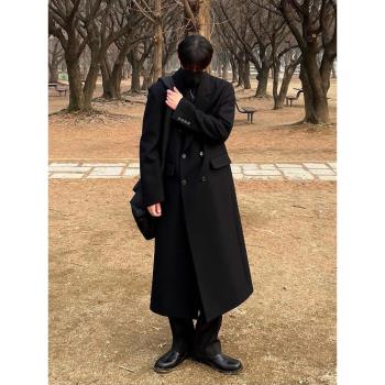 秋冬男款毛呢大衣男長款過膝寬松雙排扣韓版呢子風衣外套冬季加厚