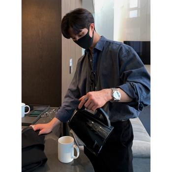 MRCYC長袖襯衫男士秋季韓版寬松潮流休閑高階感百搭牛仔襯衣外套
