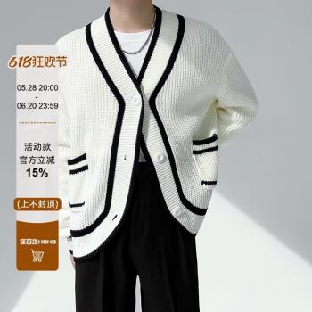 輕熟V領寬松黑白設計春秋毛衣