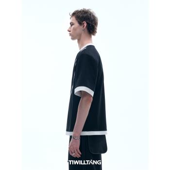 TIWILLTANG 啟世錄“祛暹” 弧形羅紋鏤空T恤設計感潮流短袖男夏
