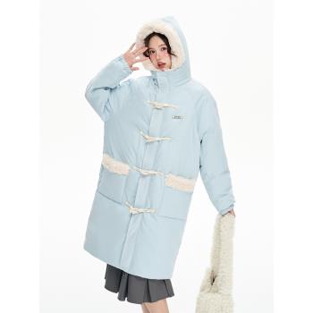 NS76 中長款外套新款冬季加厚保暖牛角扣棉衣女過膝大衣外套棉服