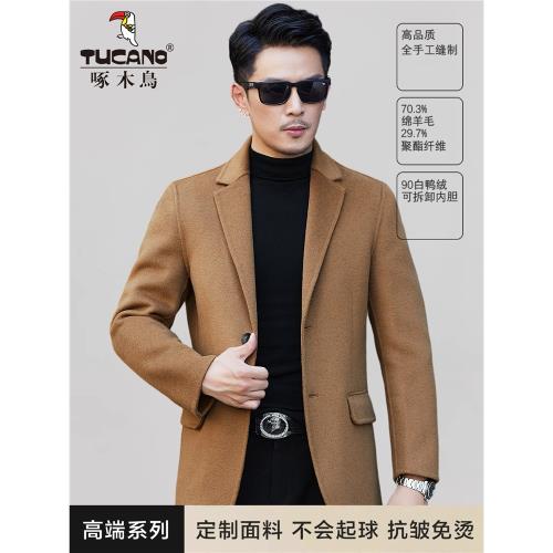 啄木鳥鵝絨內膽雙面呢羊毛西裝男士冬裝中年商務休閑呢子西服外套