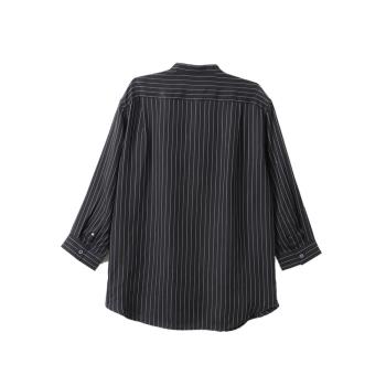 諾諾E站【TPN】2023夏季新款男裝時尚寬松7分袖立領條紋休閑襯衫