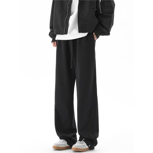 DF秋冬褲子男直筒垂感黑色休閑長褲潮牌2024新款男生穿搭運動衛褲