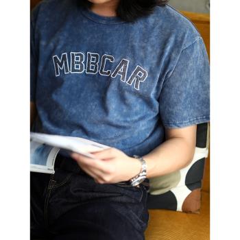 MBBCAR刺繡T恤復古純棉短袖貼布