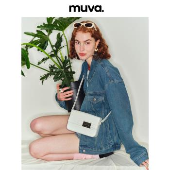 MUVA原創設計小方包女斜挎包包百搭2023新款鱷魚紋牛皮單肩腋下包