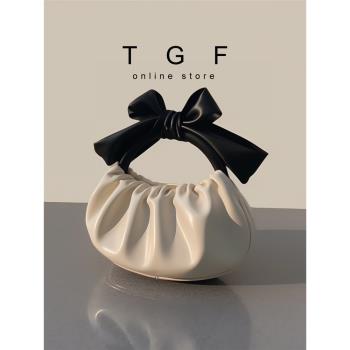 TGF褶皺小眾蝴蝶結設計手提包包