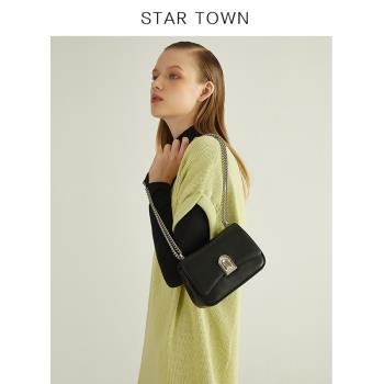 STARTOWN2022新款原創真皮小包時尚腋下包單肩斜挎包鏈條包包女