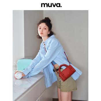 MUVA小包包斜挎手機包紅色 ins精致女包2023新款真皮手提包小方包