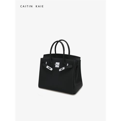 CAITIN KAIE 鉑金包包女春夏2025新款真皮通勤單肩包銀扣手提女包