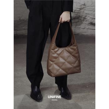 unifine托特包2023新款大容量包包女通勤輕便菱格原創設計高級感