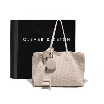 Clever&Ketch包包女大容量褶皺托特包2023新款時尚百搭單肩手提包