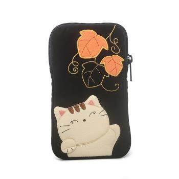 kine貓 楓葉貓手機包卡通可愛女布藝手工拼布日系手拎手腕小包包