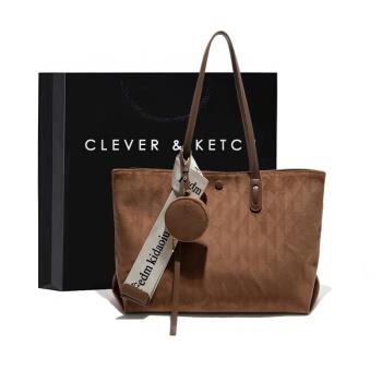 Clever&Ketch高級感棕色女包2023新款大容量購物袋手提包包托特包