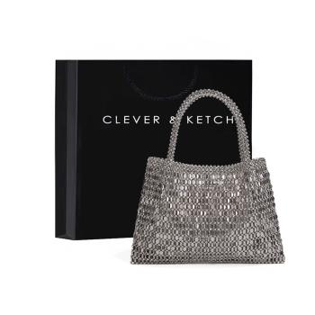 Clever&Ketch女包包2023新款復古金屬閃亮包串珠包亮片單肩手提包