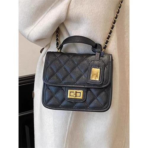 MK官網女包2024新款小香風菱格鏈條手提小方包時尚真皮單肩斜挎包