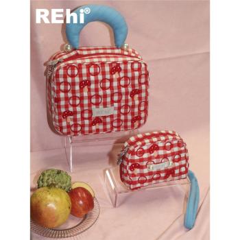 REhi 紅傘傘蘑菇大容量化妝包便攜旅行手提拉鏈收納包