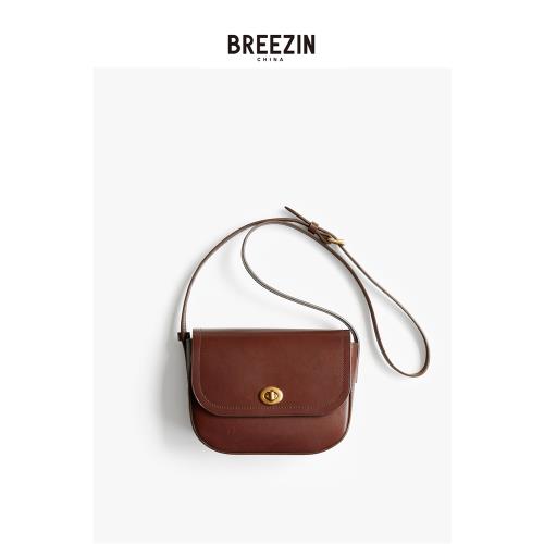 BREEZIN頭層牛皮真皮Vintage日雜復古單肩手工樹膏皮馬鞍包