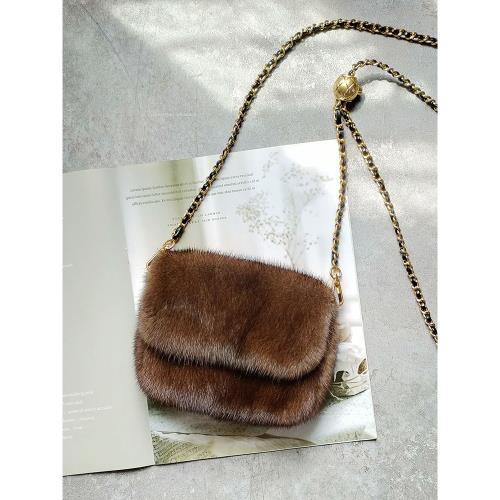 貂毛皮草包包女小香風鏈條斜挎包2021年秋冬新款潮真皮百搭毛絨包