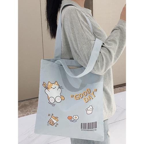 帆布包女大容量單肩2025新款上課學生上課裝書拎書袋手提布袋通勤