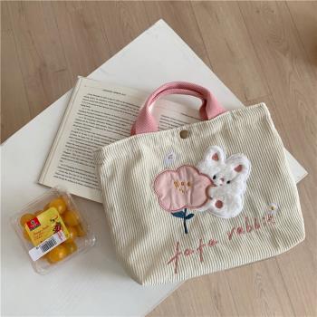 帆布包ins韓風小容量新款可愛兔子刺繡手提袋女夏學生上班便當包