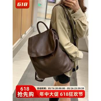 MISSFAY 簡約軟牛皮雙肩包大容量實用女式休閑旅行揹包2024新款