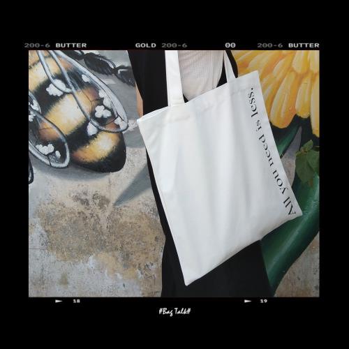 amfs原創less英文白色文藝環保袋單肩手提上班設計感小眾女帆布包