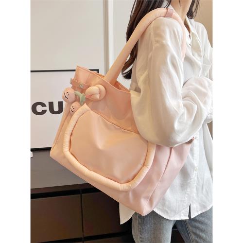 秋冬新款大容量包包粉色可愛托特包卡通單肩包百搭學生帆布包包