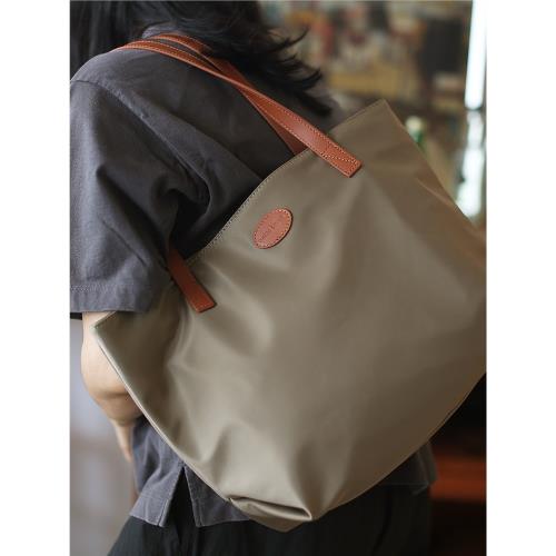 布谷森林女士新款大容量尼龍配牛皮時尚單肩托特包簡約手提包B496