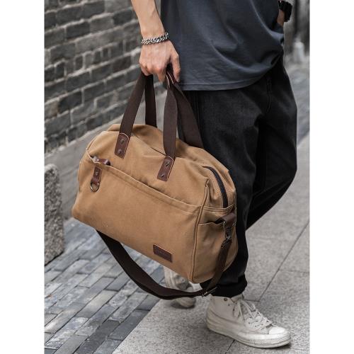 帆布手提包潮流斜挎包男士背包輕便簡約旅行包大容量行李袋電腦包