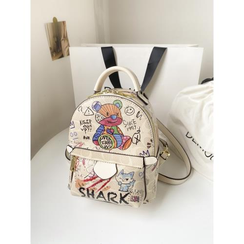 迷你雙肩包包2025新款潮涂鴉可愛卡通女包小包真皮時尚旅游小背包