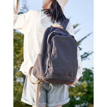 慵懶風書包女大學生初中生日系簡約帆布雙肩包學院風輕便旅行背包