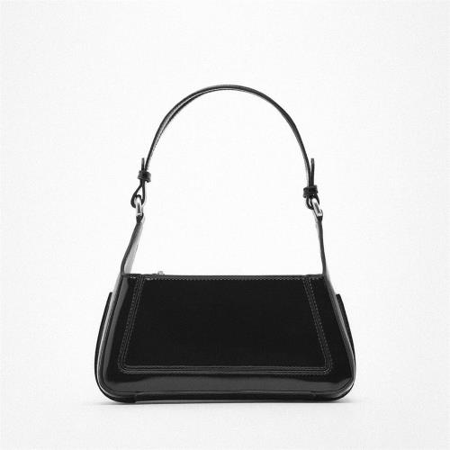 Z家女包2025新款時尚百搭黑色絎縫單肩腋下包亮皮休閑通勤單肩包