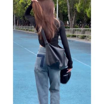 寬頻斜挎包女2025新款春夏季大學上課高級感通勤大容量軟皮托特包