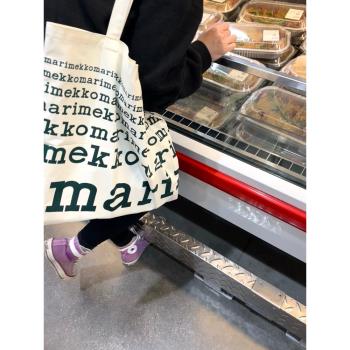 SemiaM韓國Marimekko字母帆布包購物袋春夏簡約單肩手提大容量ins