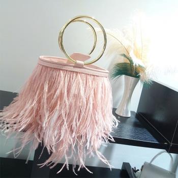 Pink Handbags Women Wedding Party Bag Evening Feather Clutch