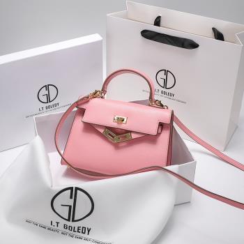 香港ITGDLEDY正品包包2021新款潮質感高級小眾真皮櫻花粉色凱利包