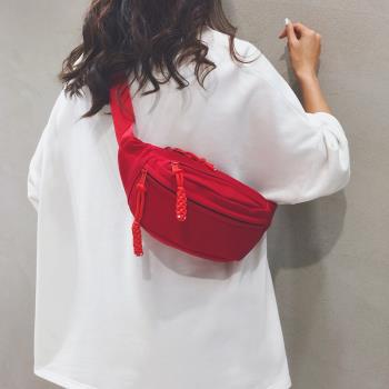 紅色胸包女日系時尚帆布小挎包休閑百搭運動腰包單肩揹包斜挎包潮