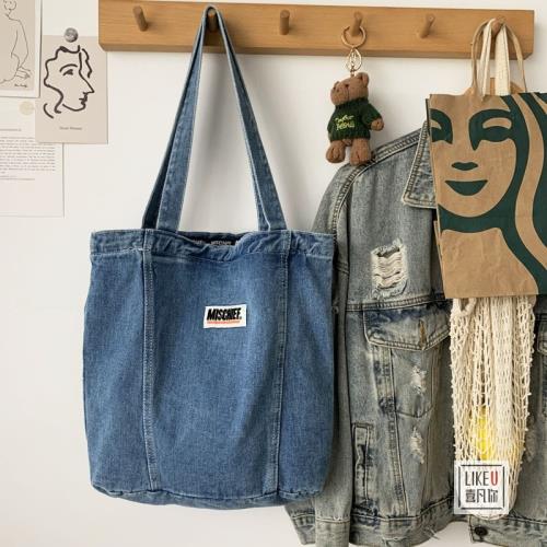 ins日系牛仔包英倫復古百搭帆布包學生上課書包女單肩包時尚女