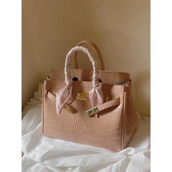 包包女粉色鱷魚紋輕奢手提包包