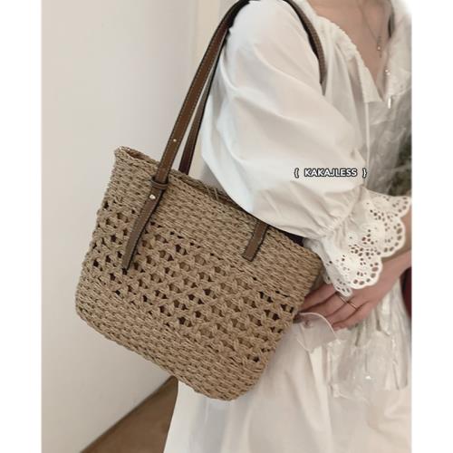 森系草編包包女夏季2023新款潮復古托特包大容量手提編織包菜籃包