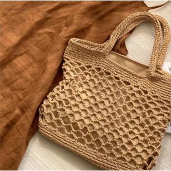 森系草編包手工編織包手提包大容量鏤空漁網包托特包網兜包沙灘包