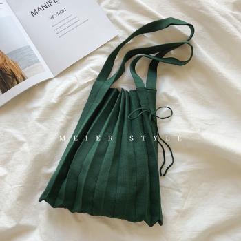 韓國chic可折疊針織環保單肩包