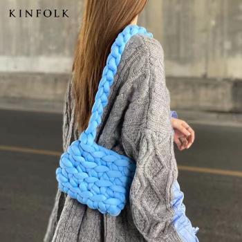 kinfolk自制包包女2022新款冰島手工辮子編織包太空棉軟糯成品包