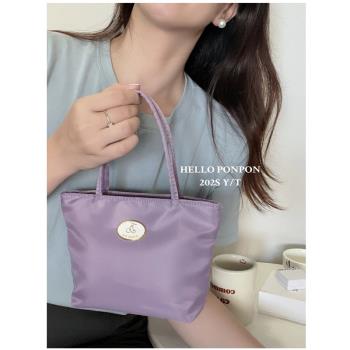 韓風博主新品秀林款迷你小拎包紫色尼龍帆布可愛手提包輕便手機包